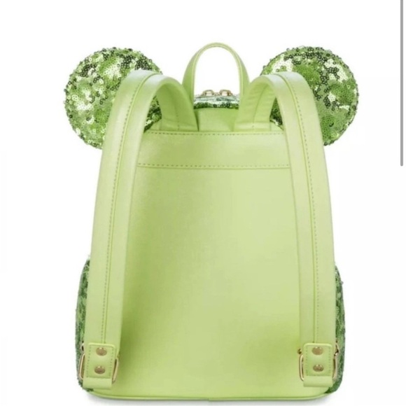 NWT Loungefly Disney Green Sequin‎ Minnie Mouse Tinkerbell Backpack - Picture 2 of 5